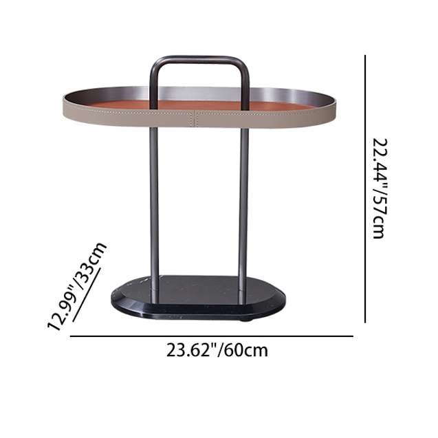 Elegant Oval Saddle Leather and Marble End Table - Nordic-Style Sofa Side Table for Living Room