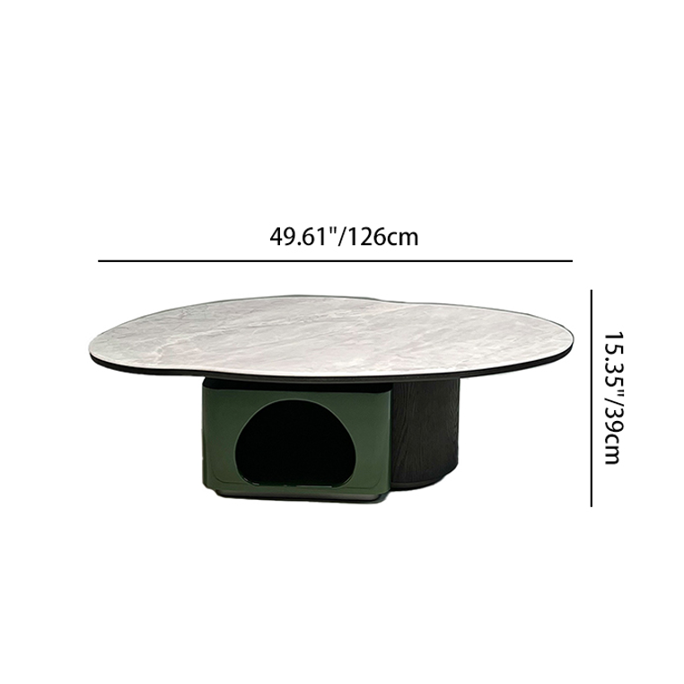 Oval Sintered Stone & Solid Wood Coffee Table with Unique Hollow Base – Scandinavian-Style End Table for Living Room
