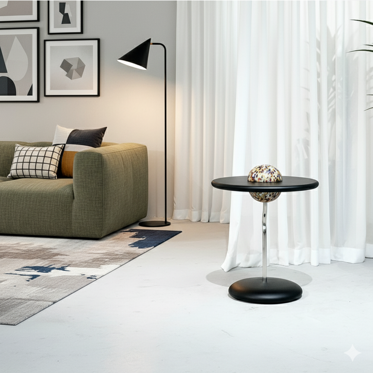 Sleek Round Curved End Table with MDF Top & Stainless Steel Frame – Minimalist Small Living Room Accent