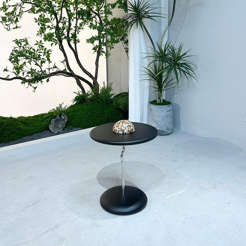 Sleek Round Curved End Table with MDF Top & Stainless Steel Frame – Minimalist Small Living Room Accent