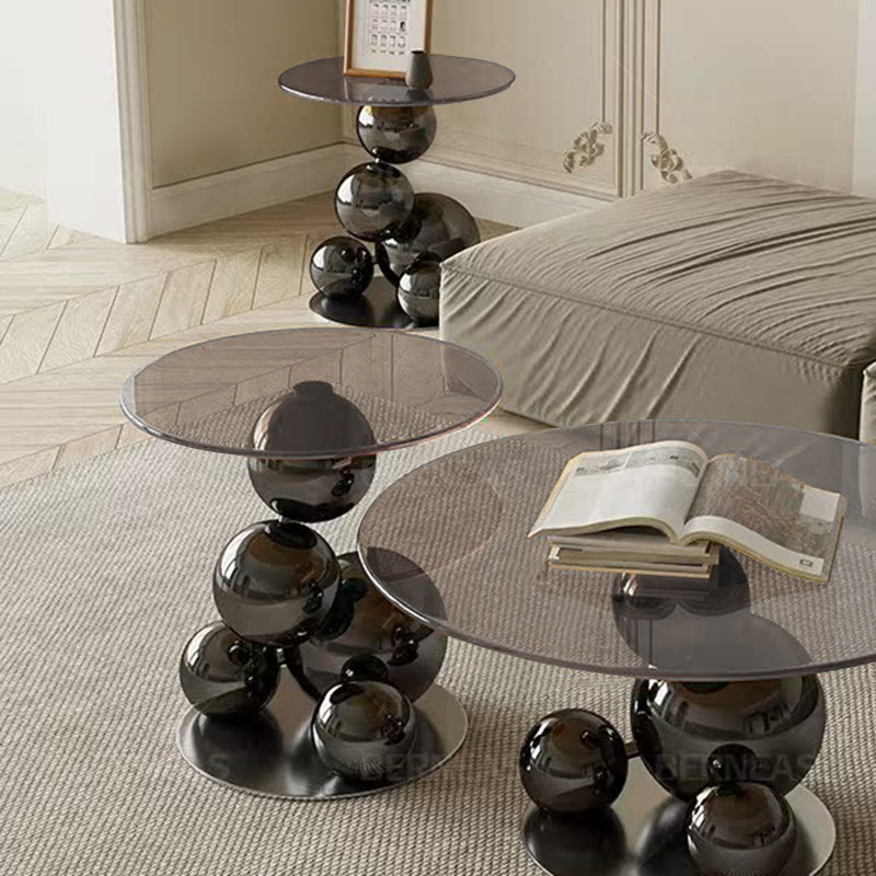 Stainless Steel Black Titanium Sphere Side Table — Modern Geometric Round Accent Table for Living Room