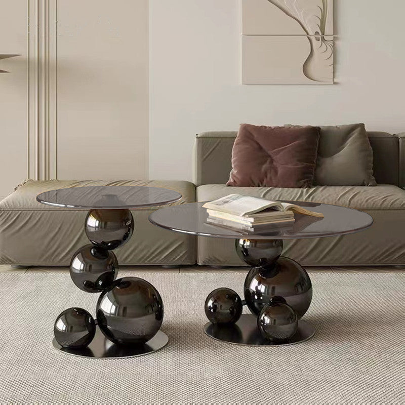 Stainless Steel Black Titanium Sphere Side Table — Modern Geometric Round Accent Table for Living Room