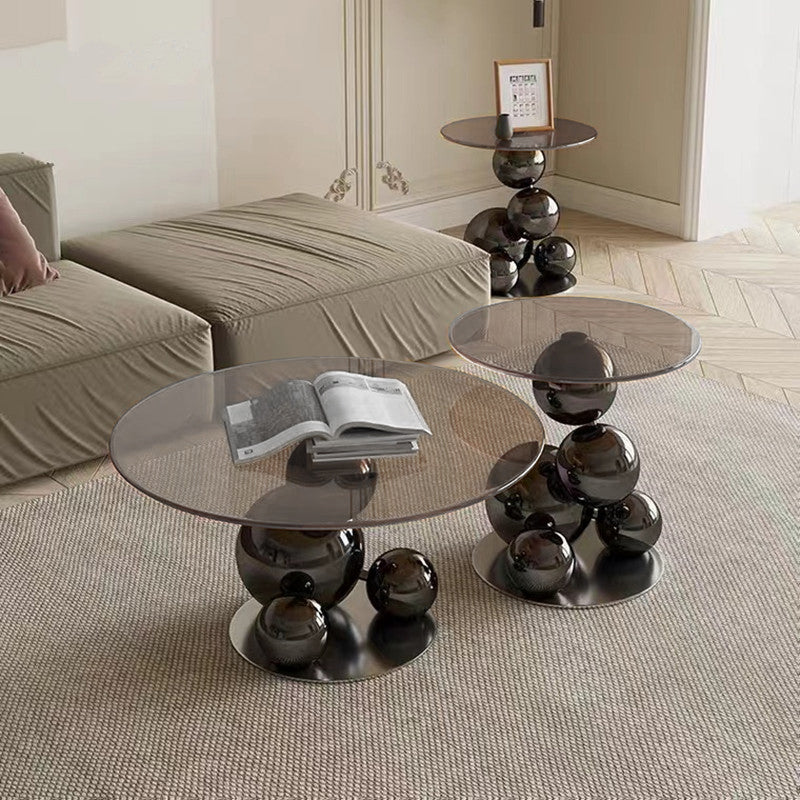 Stainless Steel Black Titanium Sphere Side Table — Modern Geometric Round Accent Table for Living Room