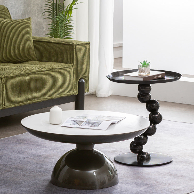 Sturdy Black Titanium Stainless Steel Sculptural Sphere Side Table – Geometric Industrial Round Coffee Table for Living Room