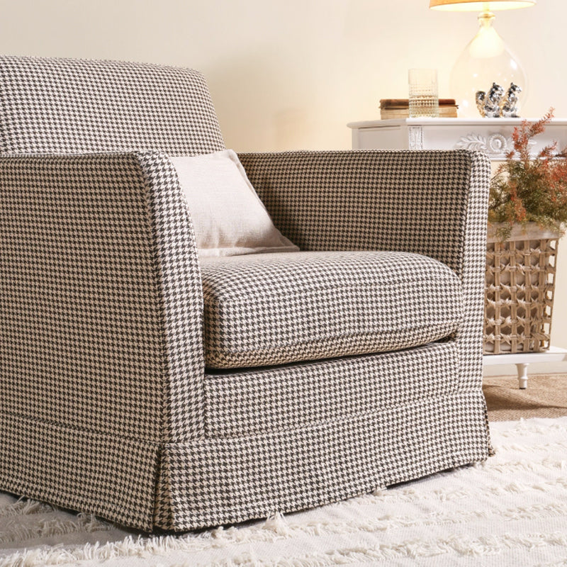 Elegant Houndstooth Birch Wood Accent Chair – Scandinavian Lounge Chair for Living Room & Bedroom