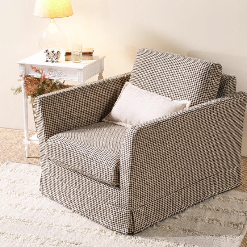 Elegant Houndstooth Birch Wood Accent Chair – Scandinavian Lounge Chair for Living Room & Bedroom