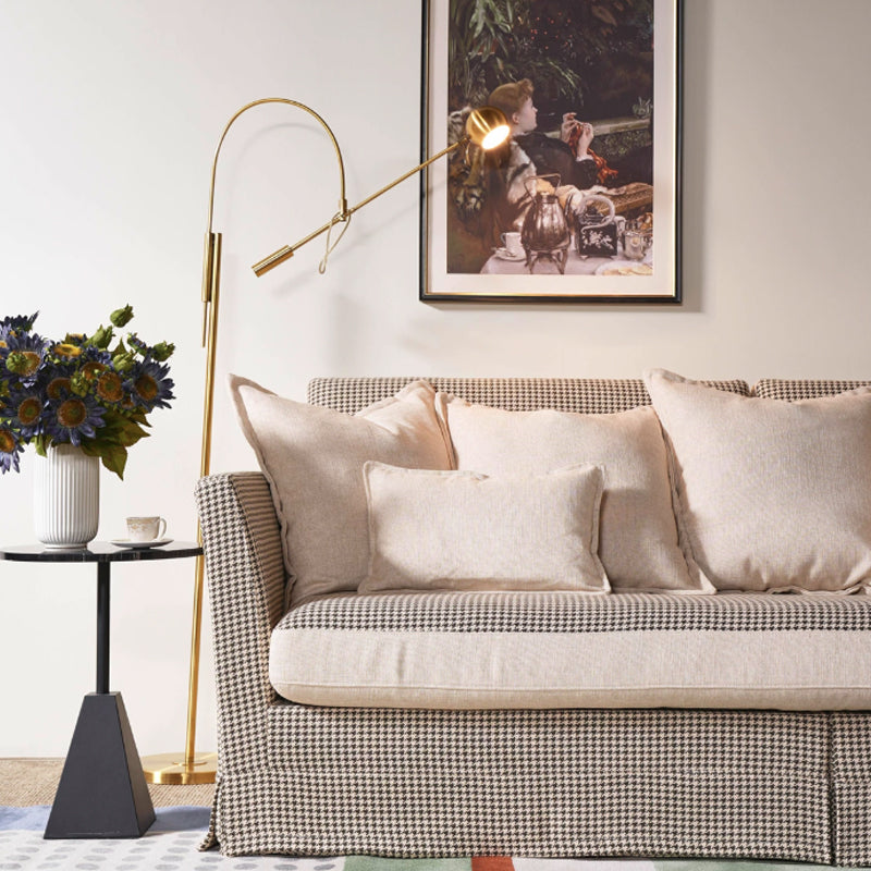 Birch Wood Sofa with Classic Houndstooth Pattern — Timeless Minimalist Elegance, 3/4 Seater for Living Room