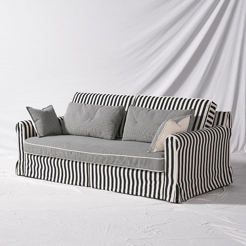 Bold Striped Polyester Upholstery Birch Wood Sofa - Vintage Soft-Touch Comfort, 3/4 Seater for Living Room