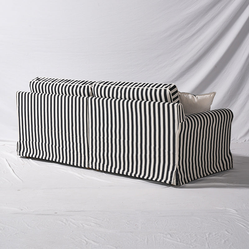 Bold Striped Polyester Upholstery Birch Wood Sofa - Vintage Soft-Touch Comfort, 3/4 Seater for Living Room