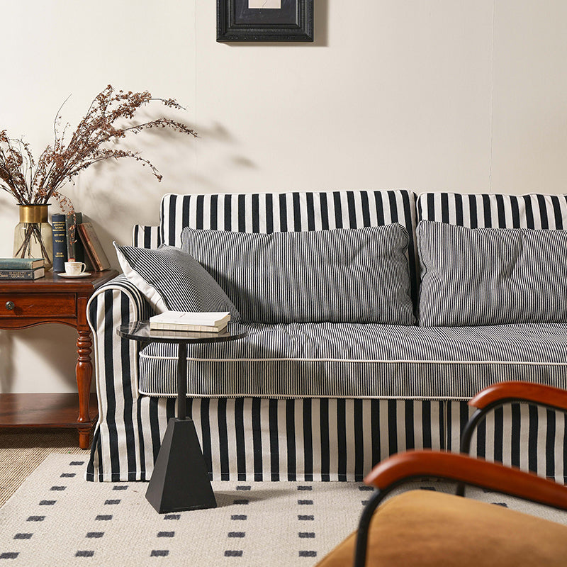 Bold Striped Polyester Upholstery Birch Wood Sofa - Vintage Soft-Touch Comfort, 3/4 Seater for Living Room
