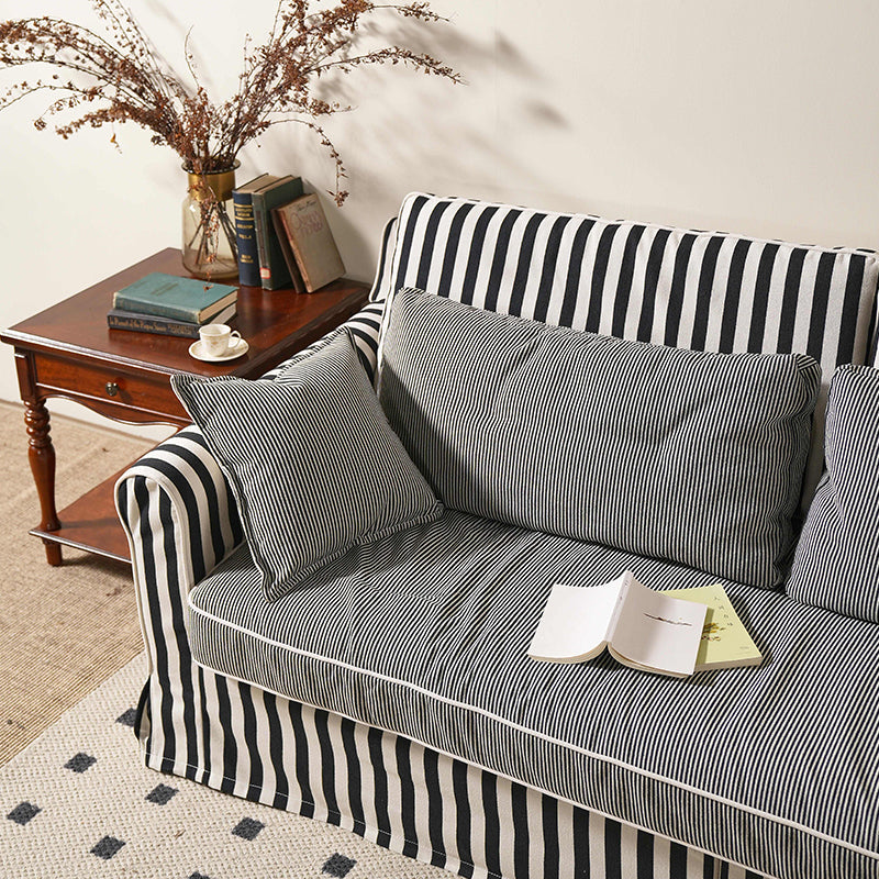 Bold Striped Polyester Upholstery Birch Wood Sofa - Vintage Soft-Touch Comfort, 3/4 Seater for Living Room