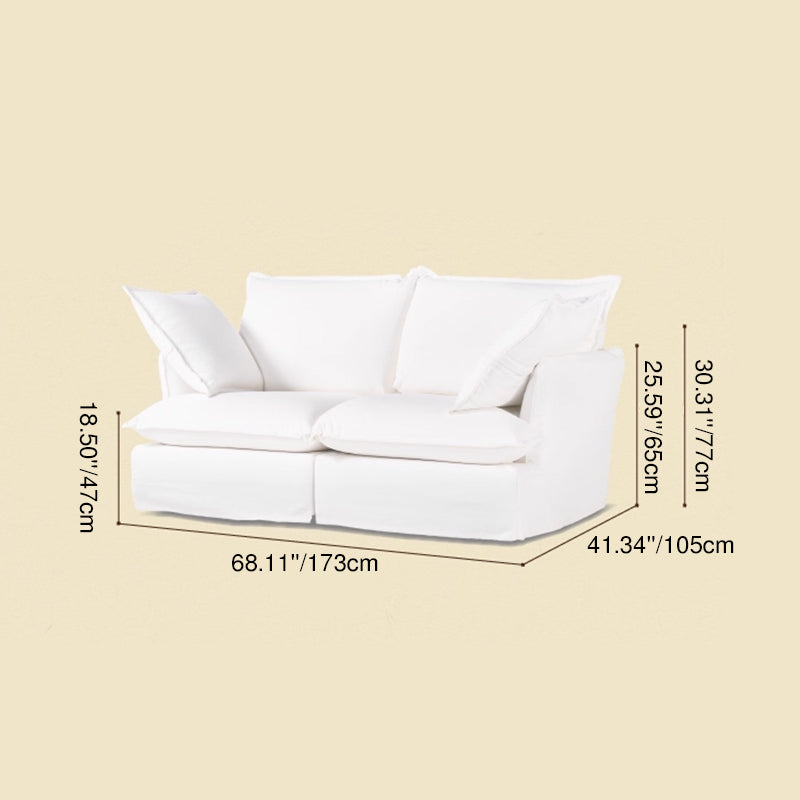 Pearl White Birch Wood Sofa — Modern Minimalist Pillow-Style Settee Bench for 2–3 Seats, Living Room Accent