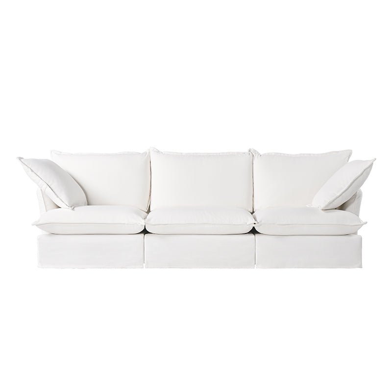 Pearl White Birch Wood Sofa — Modern Minimalist Pillow-Style Settee Bench for 2–3 Seats, Living Room Accent