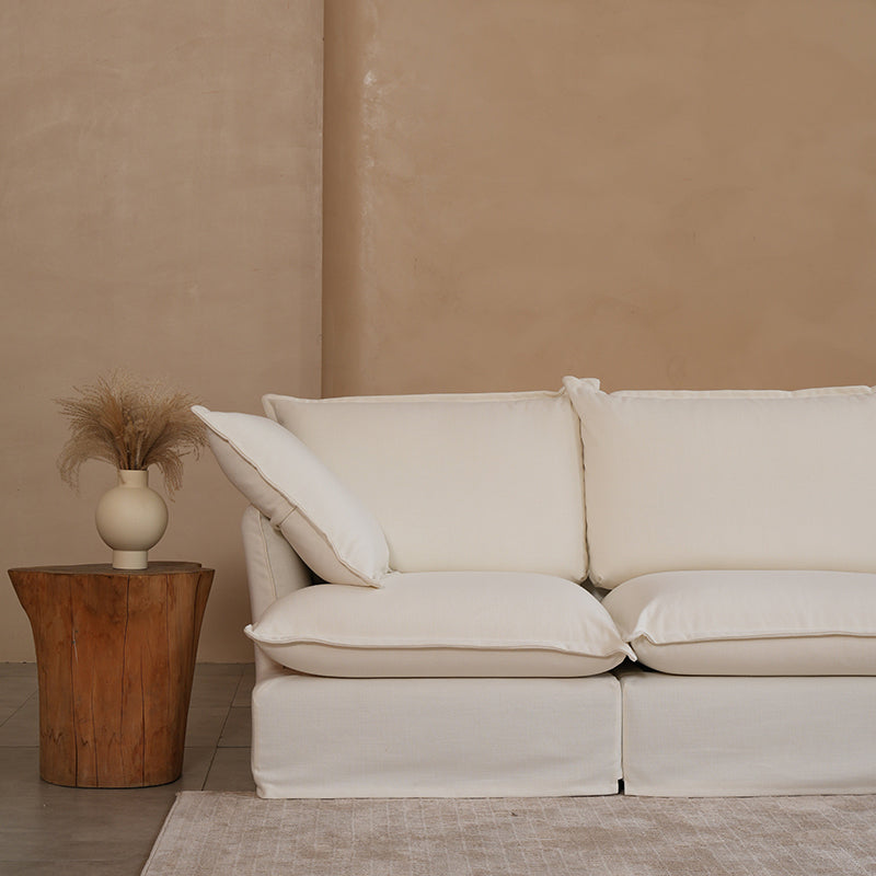 Pearl White Birch Wood Sofa — Modern Minimalist Pillow-Style Settee Bench for 2–3 Seats, Living Room Accent