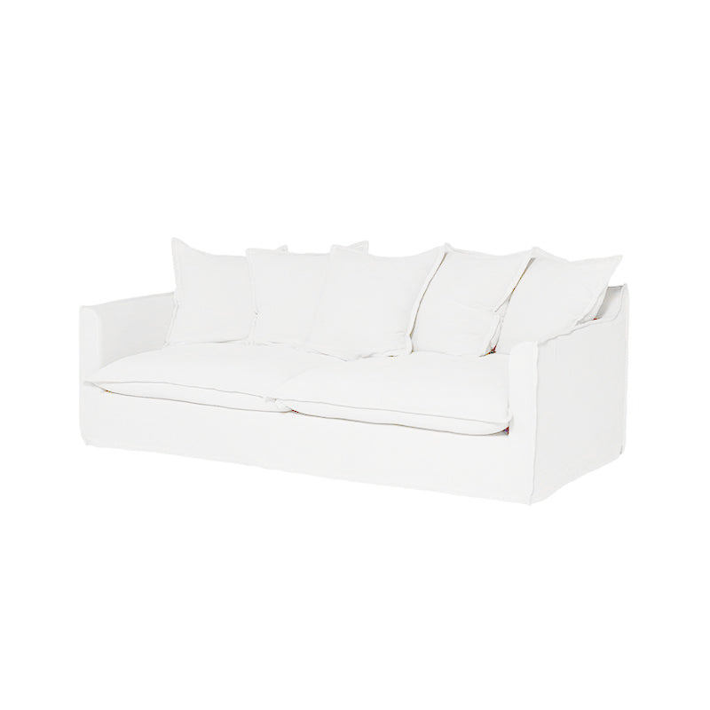 Moonlight White Linen Birch Wood Sofa — Elegant French-Style Soft-Touch Lounge Sofa, 3/4 Seater for Living Room