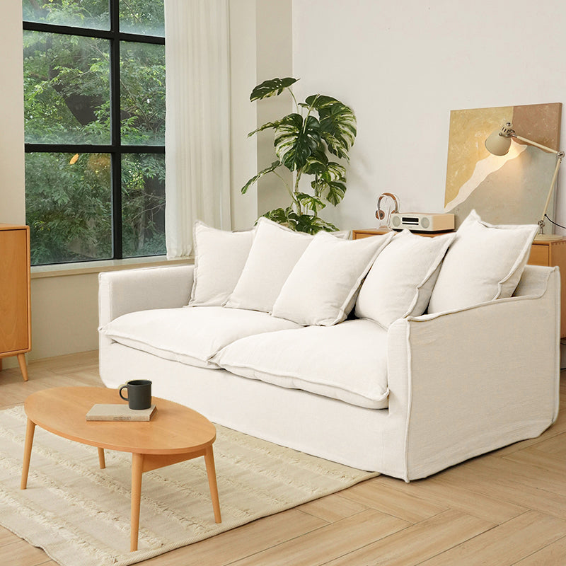 Moonlight White Linen Birch Wood Sofa — Elegant French-Style Soft-Touch Lounge Sofa, 3/4 Seater for Living Room