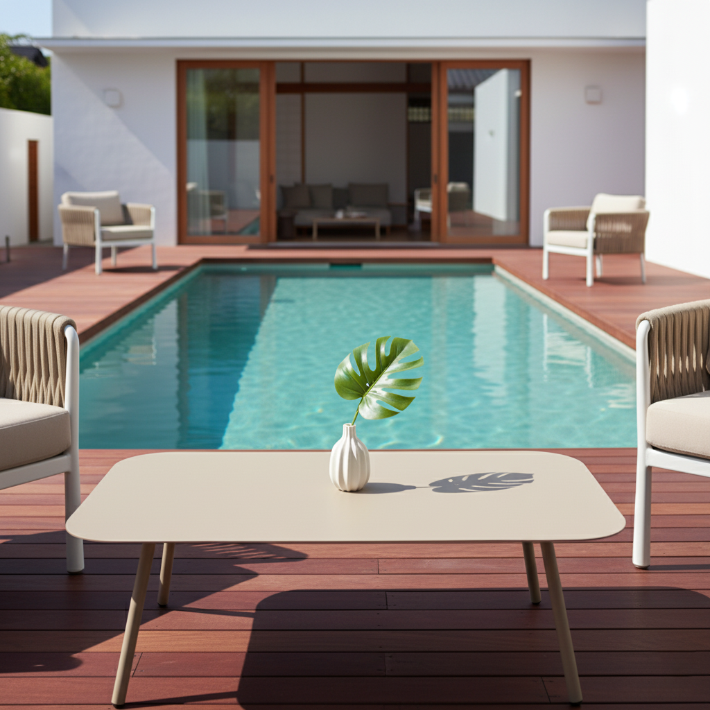 Sleek Modern Minimalist Rectangular Outdoor Table — Aluminum Coffee Table for Garden & Balcony