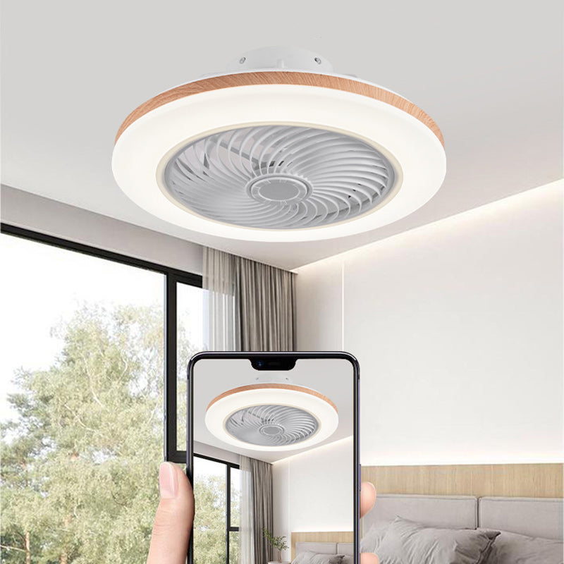 Sleek Modern Wood-Geometric LED Ceiling Fan Light — Semi-Flush Mount