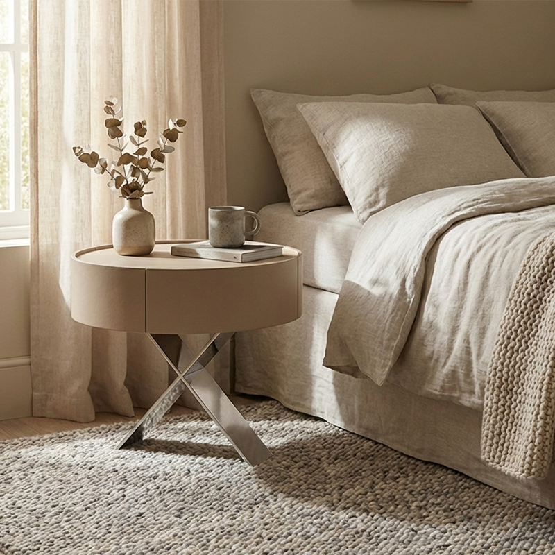 Traditional French Nightstand with Saddle Leather Accents and a Corrosion-Resistant Base, 1-Drawer Bedside Table for the Bedroom