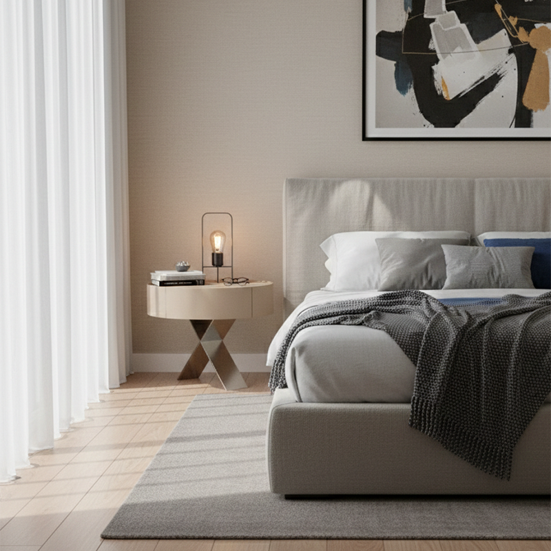 Traditional French Nightstand with Saddle Leather Accents and a Corrosion-Resistant Base, 1-Drawer Bedside Table for the Bedroom