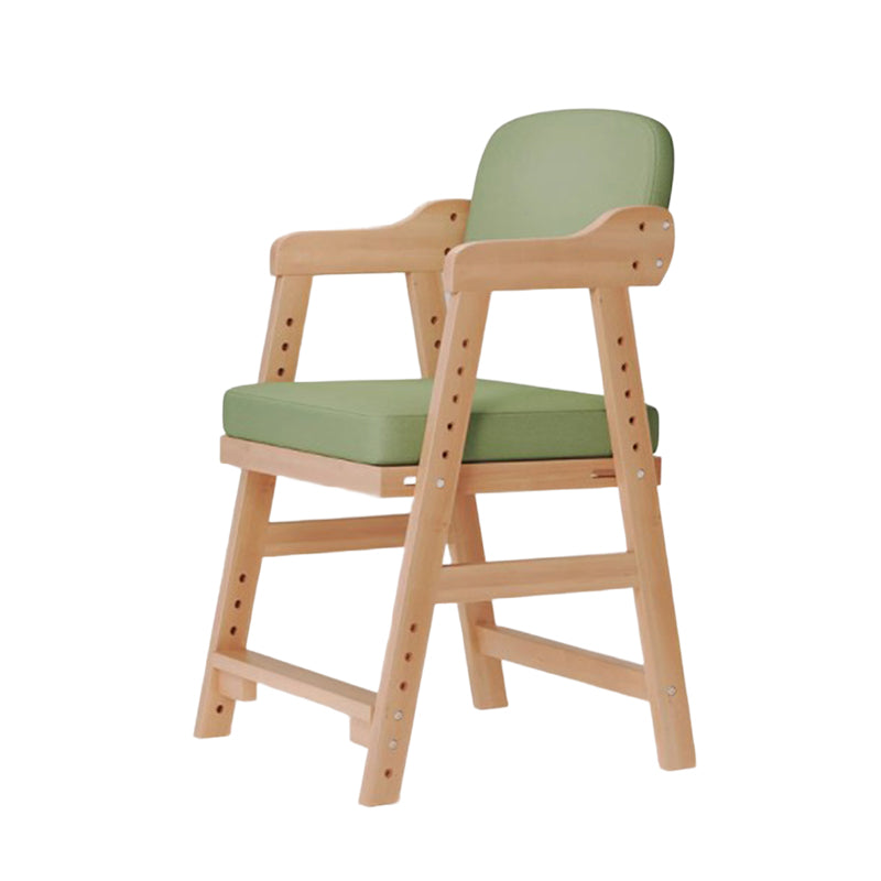 Modern Minimalist Adjustable Kids Chair in Solid Pine Wood with Cotton-Linen Upholstery and Foam Cushion for Bedroom