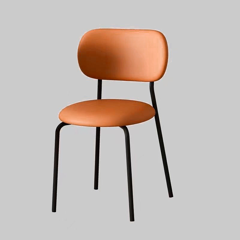 Contemporary Scandinavian Round Nappa Leather Carbon Steel Legs Stackable Dining Chair Backrest For Dining Room