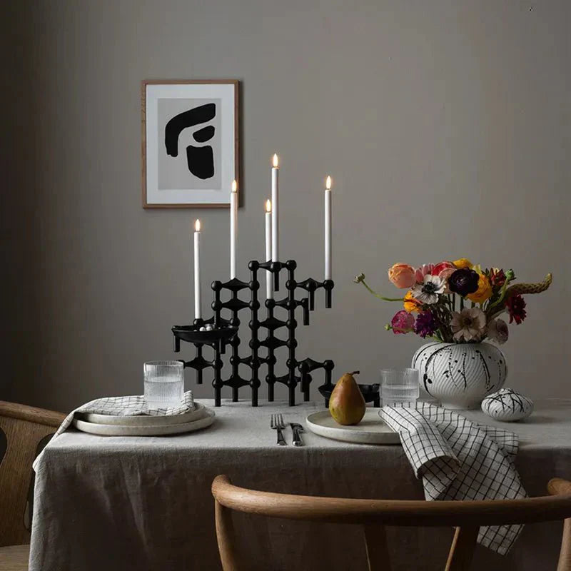 Sleek Metal Candle Holder with Modern Molecular Design