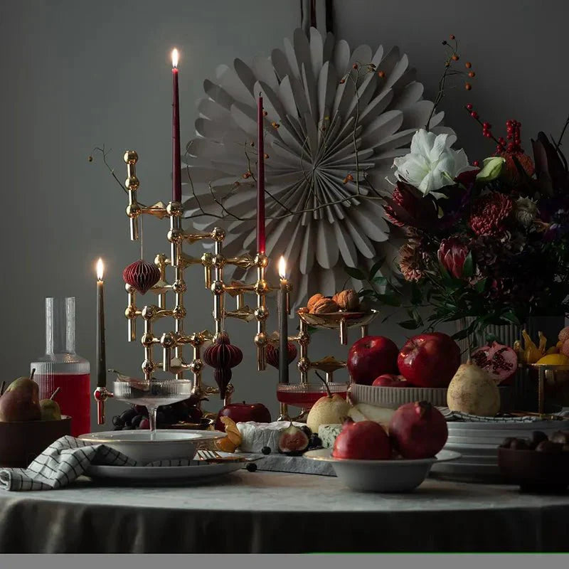 Sleek Metal Candle Holder with Modern Molecular Design