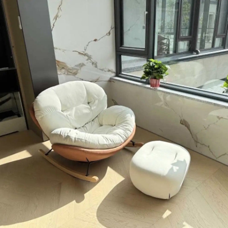 Contemporary Nordic Velvet Upholstered Rocking Chair with Cat-Scratch-Resistant Leather Accents, Iron Frame and Solid Wood Plywood Backrest for Living Room