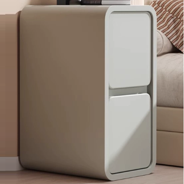 Modern Minimalist Rectangular Nightstand with Nappa Microfiber Leather, Solid Wood Construction, 2-Drawer Bedroom Storage