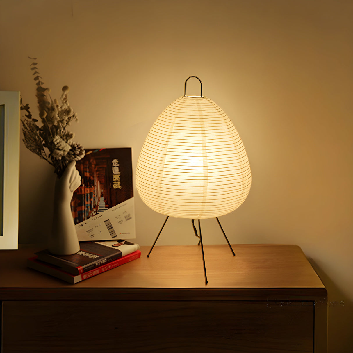 Akari-Style Japanese Rice Paper Table Lamp with Wabi-Sabi Design