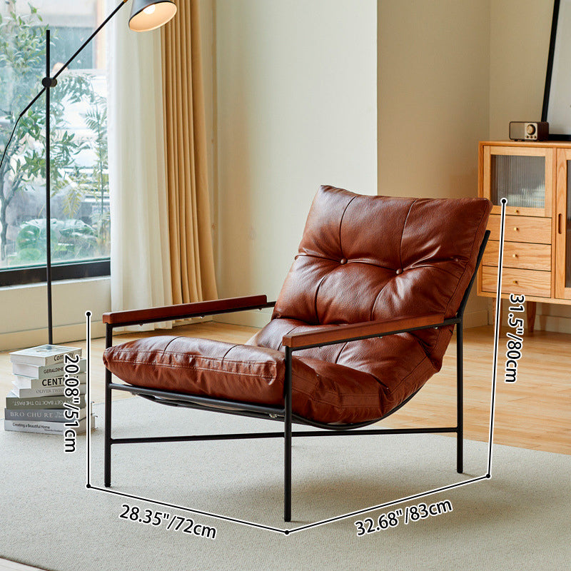 Modern Mid-Century Rectangular PU Leather Recliner Chair with Carbon Steel Frame, Rubberwood & Solid Wood Accents, PP Cotton Backrest for Living Room