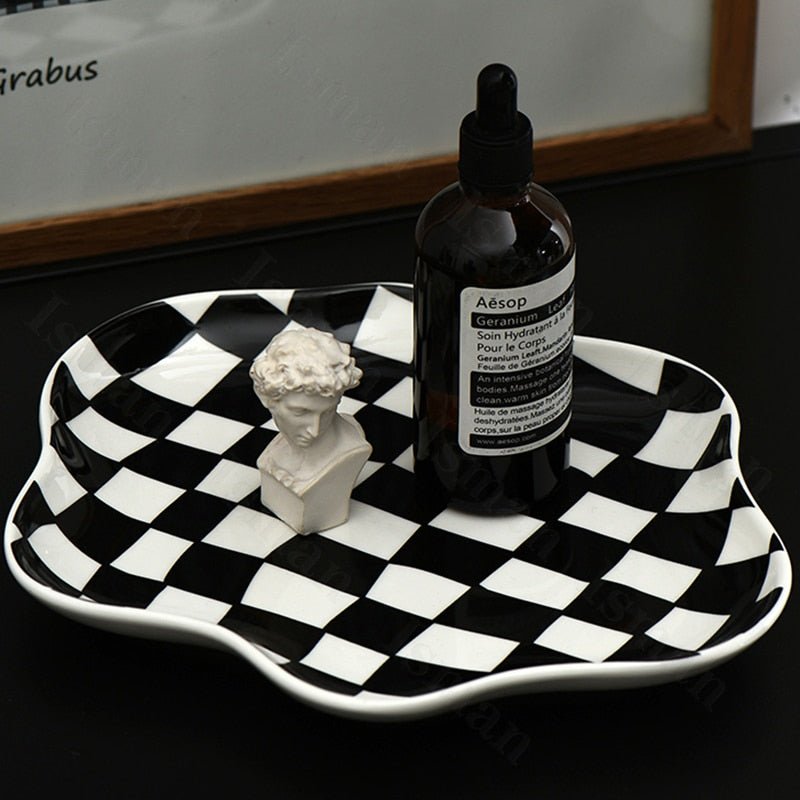 Nordic Ceramic Chequerboard Decorative Tray - Modern, Sleek Design