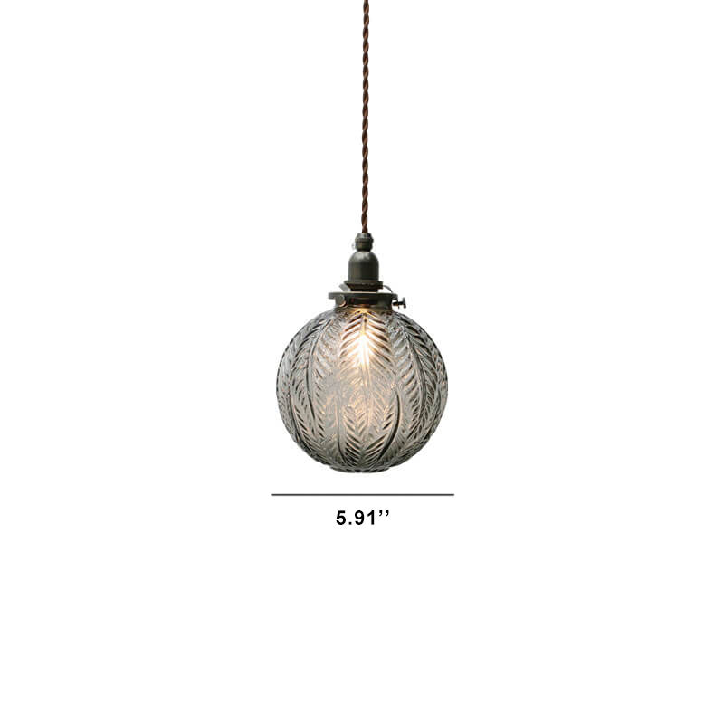Retro Lotus-Textured Glass Globe Pendant Light, 1-Light