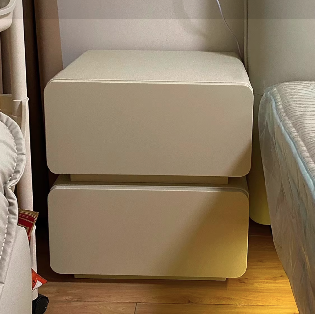 Sleek Modern Minimalist Rectangular Nightstand - 2-Drawer, Microfiber Leather Top, Solid Wood & Metal Frame for Bedroom