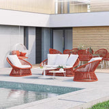 Contemporary Boho Waterproof Woven Rattan Rope Outdoor Coffee Table & Chair Set with Aluminum Alloy Slab – Round and Elliptical Patio Furniture