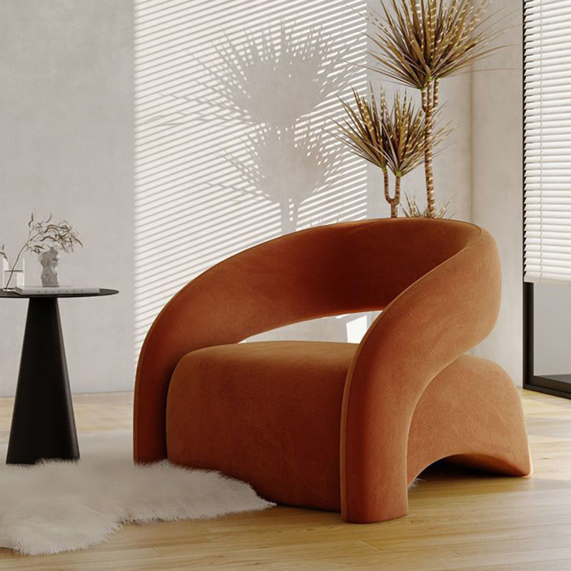 Luxurious Modern Curved Square Leather and Lambswool Fabric Wood Accent Chair with Backrest and Armrests for Living Room