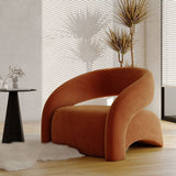 Luxurious Modern Curved Square Leather and Lambswool Fabric Wood Accent Chair with Backrest and Armrests for Living Room