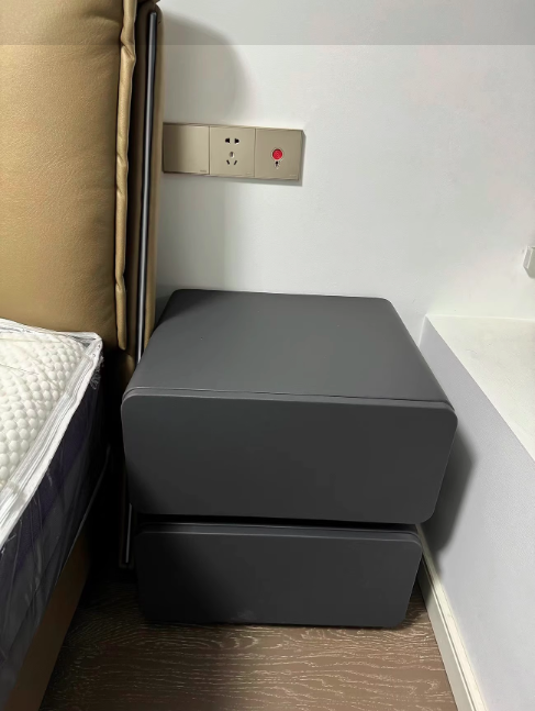 Sleek Modern Minimalist Rectangular Nightstand - 2-Drawer, Microfiber Leather Top, Solid Wood & Metal Frame for Bedroom