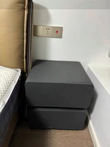 Sleek Modern Minimalist Rectangular Nightstand - 2-Drawer, Microfiber Leather Top, Solid Wood & Metal Frame for Bedroom