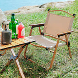 Modern Minimalist Outdoor Folding Chair — Carbon Steel Frame, Square Fabric Seat, Beech Wood Backrest and Armrests