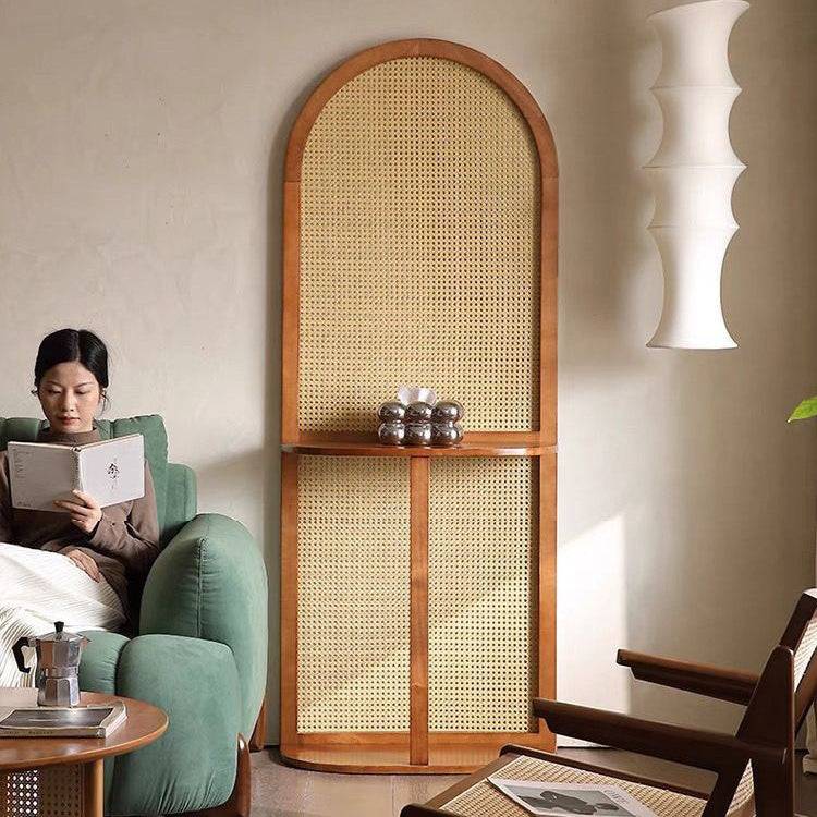 Traditional Chinese Rectangular Room Divider in Rubberwood Solid Wood with Plastic Panels and Storage Shelf – 2- or 4-Tier, for Living Room
