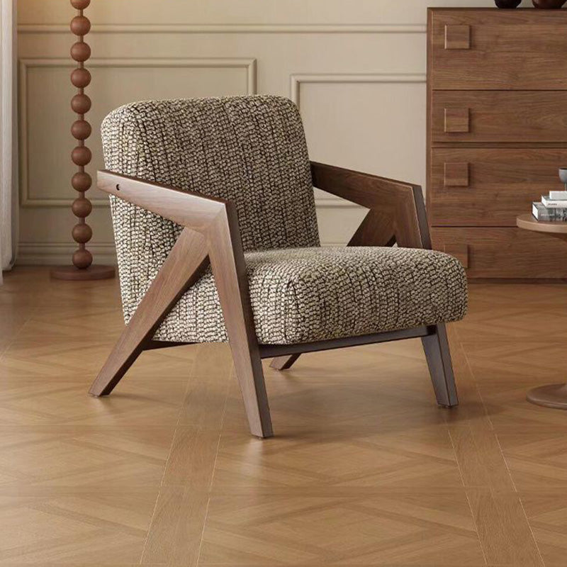 Traditional French-Style Rectangular Accent Chair in Cotton-Linen Fabric with Solid Wood Frame, Backrest and Armrests for Living Room