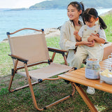 Modern Minimalist Outdoor Folding Chair — Carbon Steel Frame, Square Fabric Seat, Beech Wood Backrest and Armrests