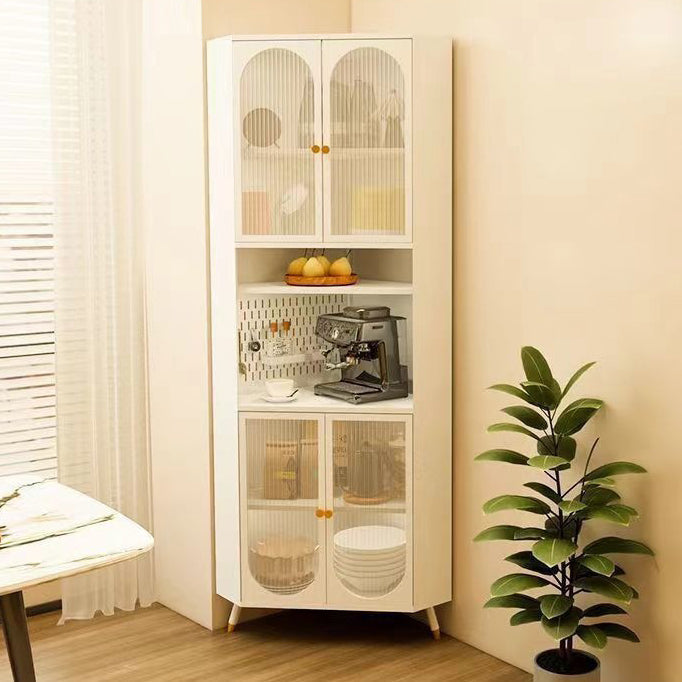 Contemporary Scandinavian Triangular Corner Cabinet with Cold-Rolled Steel Frame and Tempered Glass – 2 Cabinets, 2-Tier, for Living Room