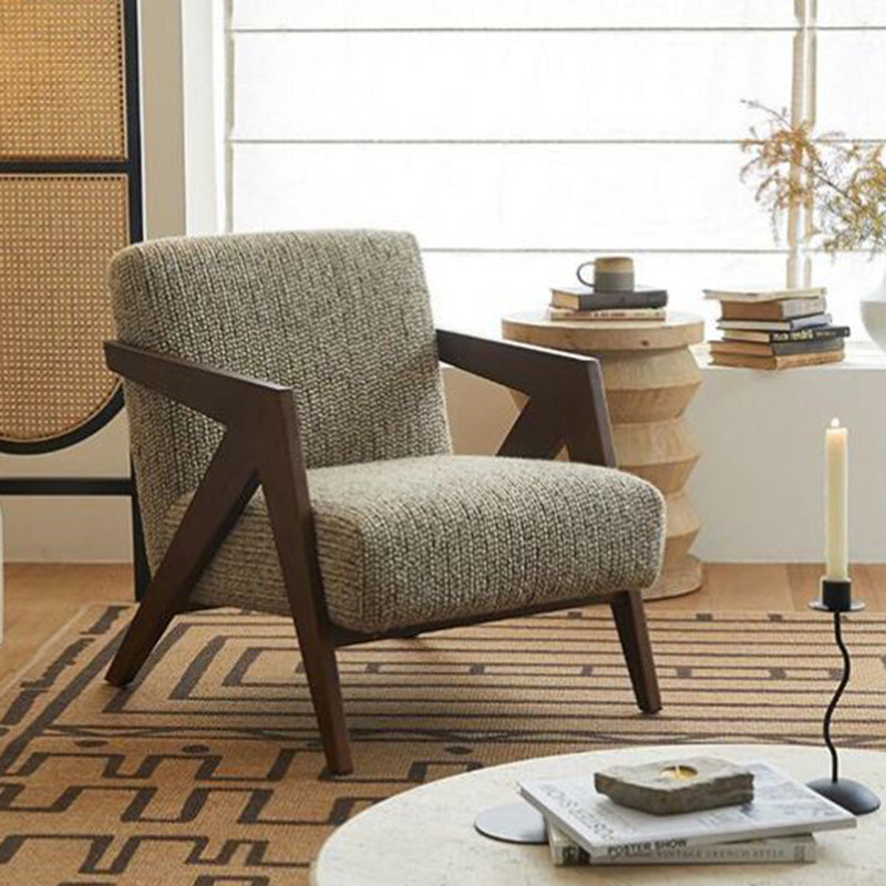 Traditional French-Style Rectangular Accent Chair in Cotton-Linen Fabric with Solid Wood Frame, Backrest and Armrests for Living Room