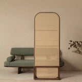Traditional Chinese-Style Rubberwood Solid Wood Room Divider with PE Rattan Accents and 3-Tier Storage Shelf for Living Room