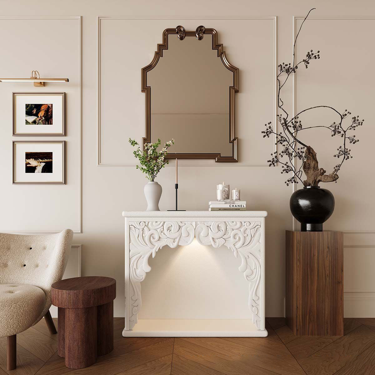 Traditional French-Style Square MDF Mantel Console Table for Living Room