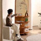 Traditional Chinese Rectangular Room Divider in Rubberwood Solid Wood with Plastic Panels and Storage Shelf – 2- or 4-Tier, for Living Room