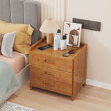 Traditional Japanese-Style Square Bamboo MDF Nightstand with 1/3 Drawer for Bedroom
